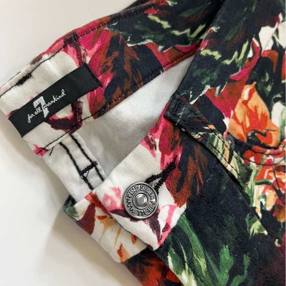 7 For All Mankind • Floral Red Black Skinny Pants - Picture 4 of 11